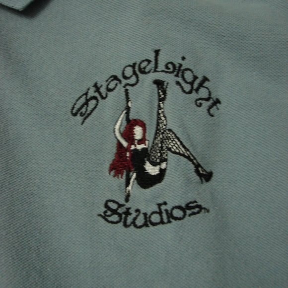 Mens Blue Polo Golf Logo'd Shirt XL Cotton Pole Dancer Collared 1/4 button front - Picture 6 of 15